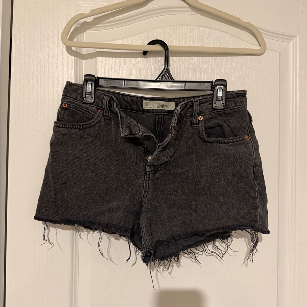 Topshop Black Washed Frayed Denim Shorts
